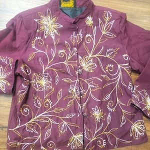 Alex Kin blazer coat jacket Beautiful embroidery stitched design 1x Maroon